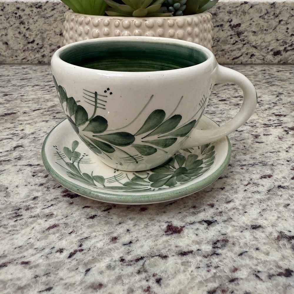 Green Leaf Pattern Teacup and Saucer